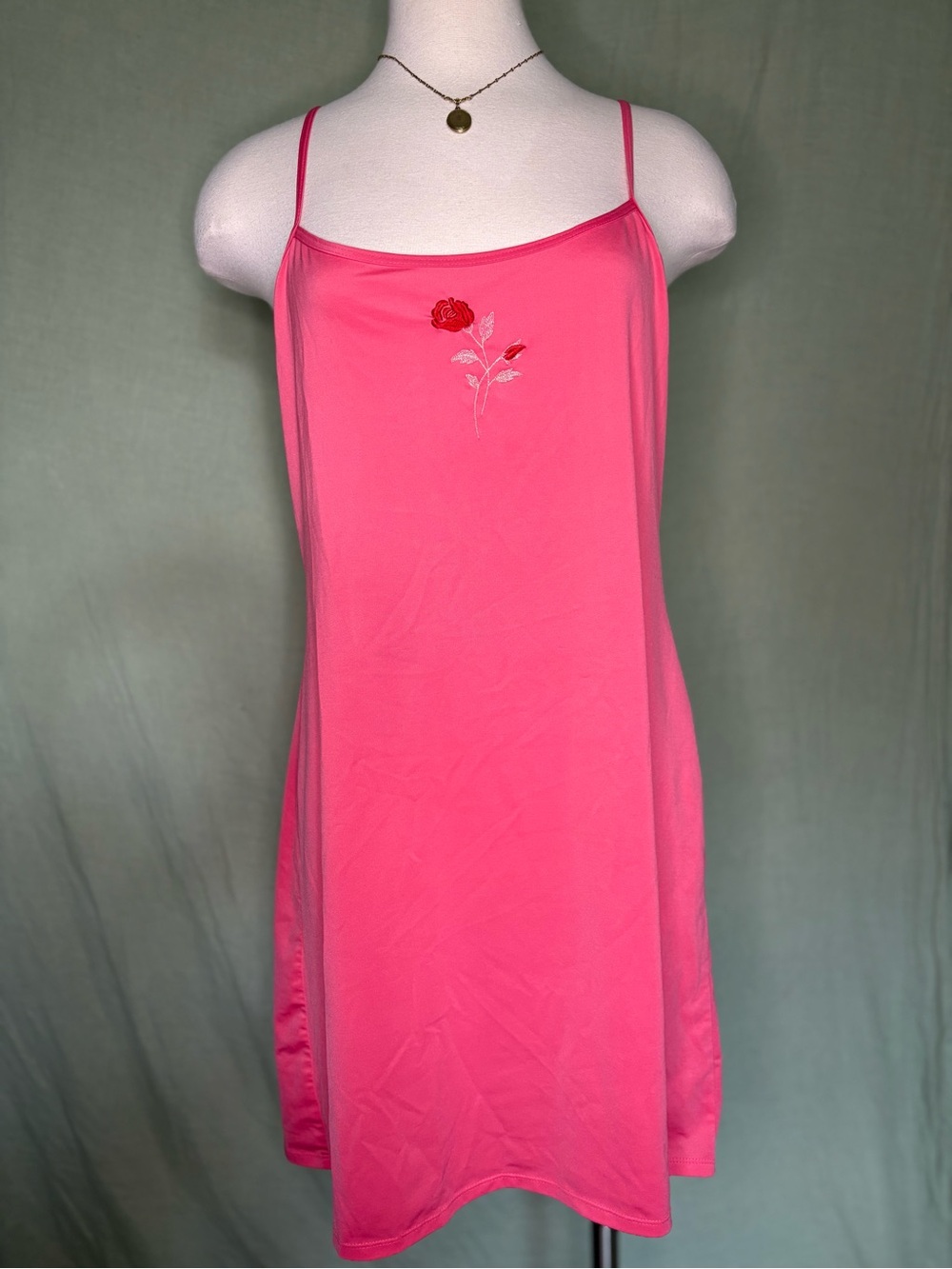 Pink Rose-Embroidered Chemise/Dress